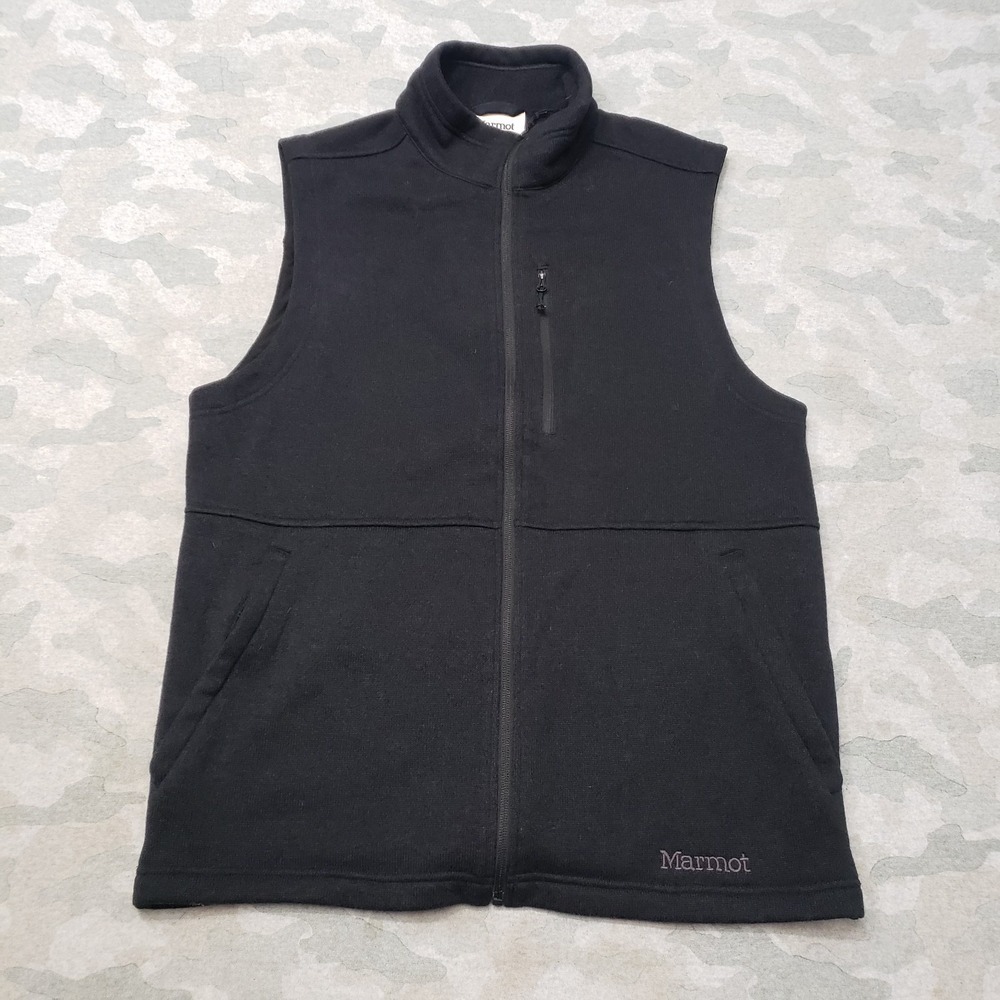 Marmot Sweater Vest Mens Large Fleece Black Full Zip Sleeveless Outdoors Hiking